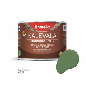 Краска для дерева и деревянных фасадов FINNTELLA KALEVALA, с натуральным маслом и полиуретаном, цвет RAL 6011 Резедово-зеленый (Reseda green), 0,45л