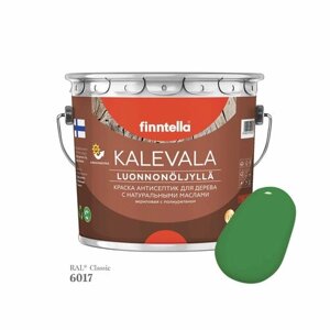 Краска для дерева и деревянных фасадов FINNTELLA KALEVALA, с натуральным маслом и полиуретаном, цвет RAL 6017 Майский зеленый (May green), 2,7л