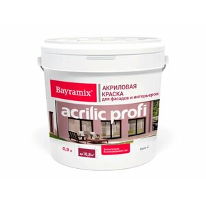 Краска для стен и потолка, фасадная, Bayramix "Acrilic Profi", База С, бесцветная, 0,9 л