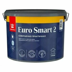 Краска для стен и потолка Tikkurila "Euro Smart 2" колерованная, синяя Y360 9 л, совершенно матовая, моющаяся, водно-дисперсионная