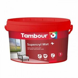 Краска интерьерная Tambour Supercryl Matte+ матовая белая 5 л