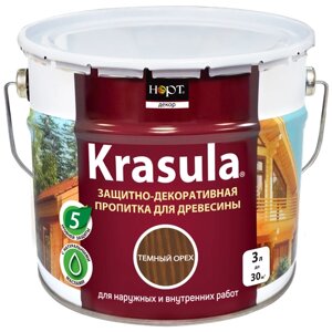 Krasula 3л темный орех, Защитно-декоративный состав для дерева и древесины Красула, пропитка, лазурь