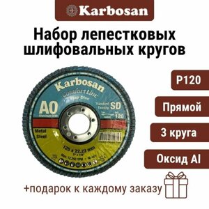 Круг лепестковый 3 шт. AXER11 (P120) D125/22 мм Karbosan / круг торцевой прямой, оксид алюминия