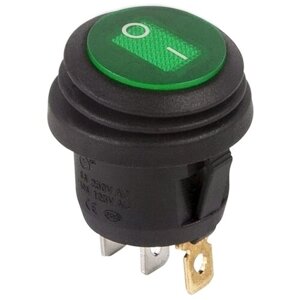 Круглый выключатель клавишный Rexant ON-OFF зеленый с подсветкой (250В 6А (3c влагозащита {36-2597}