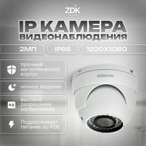 Купольная антивандальная IP камера Zodikam 3202-PV (P2P, POE, RTSP, IP66, Onvif, ИК, Full HD, 2МП)