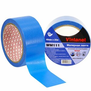 Лента малярная на основе рисовой бумаги Washi для четкого края WM111 Vintanet, синяя, 48мм х 25м