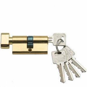 Личинка замка двери Trodos, ЦМВ, 209202, 60 мм, с заверт, золото, блистер, 5 ключей