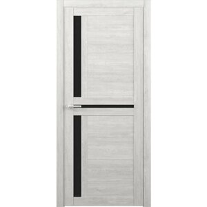 Межкомнатная дверь (дверное полотно) Albero Кельн Эко-Шпон / Дуб нордик / Стекло черное 60х200