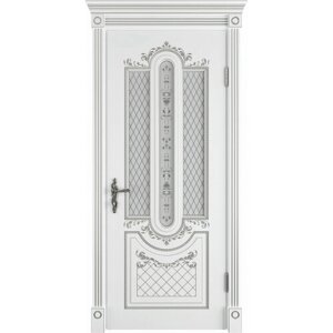 Межкомнатная дверь ВФД Александрия со стеклом эмаль белая с патиной