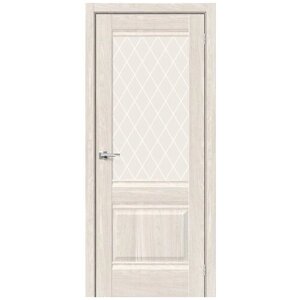 Межкомнатные двери Bravo Прима-3 Цвет Ash White стекло White Сrystal — белое художественное сатинато
