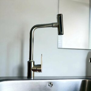 Многофункциональный смеситель для кухни, водопад, 4 режима подачи воды, поворот на 360 градусов, серый хром