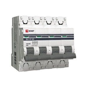 Модульный автоматический выключатель ВА 47-63 PROxima 4 полюса, 16А, х-ка C | код. mcb4763-4-16C-pro | EKF (5шт. в упак.)