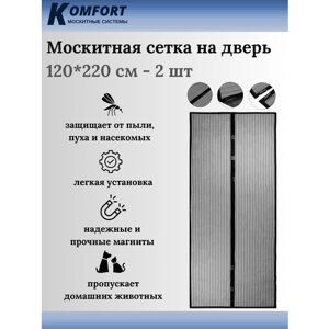Москитная сетка на дверь магнитная 120*220 см черная 2 шт