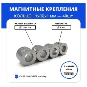 Набор магнитов-креплений кольца 11х (6)х1 мм для декора и украшений (40 шт)