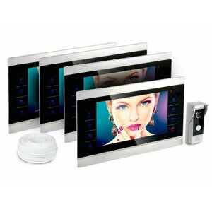Набор: видеодомофон «HDcom S-104»3 цветных монитора + панель вызова. Запись видео на SD карту по движению