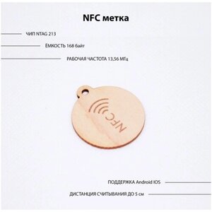 NFC NTAG213 метка для автоматизации / деревянная