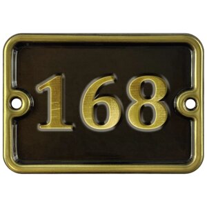 Номер на дверь "168", самоклеющийся, 8х10 см, из латуни, лакированный. Все цифры в наличии.