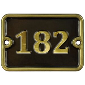 Номер на дверь "182", самоклеющийся, 8х10 см, из латуни, лакированный. Все цифры в наличии.