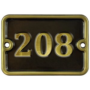 Номер на дверь "208", самоклеющийся, 8х10 см, из латуни, лакированный. Все цифры в наличии.