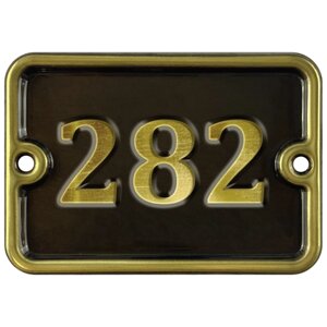Номер на дверь "282", самоклеющийся, 8х10 см, из латуни, лакированный. Все цифры в наличии.