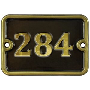 Номер на дверь "284", самоклеющийся, 8х10 см, из латуни, лакированный. Все цифры в наличии.