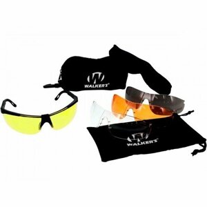 Очки стрелковые Walker`s Sport Glasses, защитные, чёрные, комплект с 4 линзами