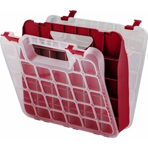 Органайзер Expert универсальный двухсторонний с прозрачной крышкой, контейнер для хранения строительных аксессуаров метизов гвоздей 32x29,5x6,4см, красный Blocker