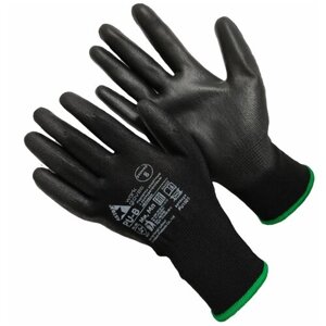 Перчатки из полиэстера чёрного цвета с полиуретановым обливом Gward Astra PU-B размер 10 XL 6 пар