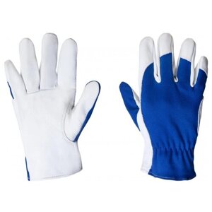 Перчатки кожаные рабочие JetaSafety JLE321-9 цв. синий/белый р. L