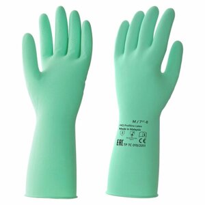 Перчатки латексные КЩС, сверхпрочные, плотные, хлопковое напыление, размер 7,5-8 M, средний, зеленые, HQ Profiline, 73583, 2шт. в комплекте