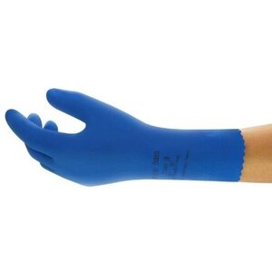 Перчатки латексные с хлопковым напылением Ansell AlphaTec Universal 87-665, цвет: синий, размер L (8.5-9.0), 1 пара