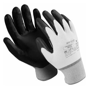 Перчатки нейлоновые MANIPULA "Микронит", нитриловое покрытие (облив), размер 10 (XL), белые/черные, TNI-14 (цена за 1 ед. товара)