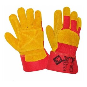 Перчатки спилковые комбинированные диггер, усиленные, размер 10.5 (XL), желтые/красные