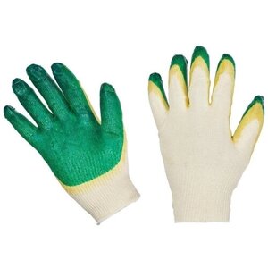Перчатки защитные хлопковые с двойным латексным покрытием, бело-зеленые, 1 пара