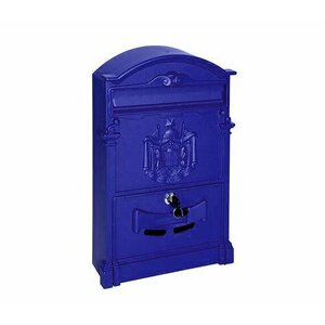 Почтовый ящик уличный, металлический, цвет синий. Ящик для почты с дизайном под старину, с гербом.
