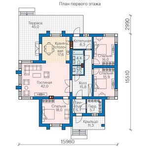 Проект газобетонного дома Catalog-Plans-62-03 (149,28кв. м, 15,98x15,01м, газобетон 400)