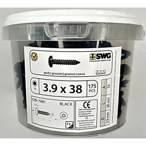 Саморез-шуруп по металлу DIN 7981 (black) 3.9x38 (175 pcs) SWG, Германия