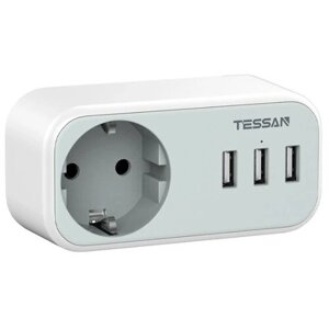 Сетевой фильтр TESSAN TS-329, 1 розетка, 3 USB, цвет: серый
