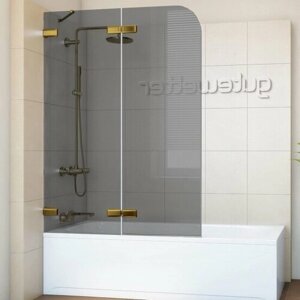 Шторка на ванну GWMPTRPL862A-66 120x160 см, профиль золотой металлик, цвет стекла графитовый, стекло закаленное 6 мм, открывание двери левое / правое