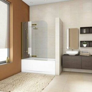 Шторка на ванну GWMPTRPL862AP-88 130x160 см, цвет фурнитуры золотой металлик, цвет стекла выбеленный, стекло закаленное 8 мм, открывание двери левое / правое