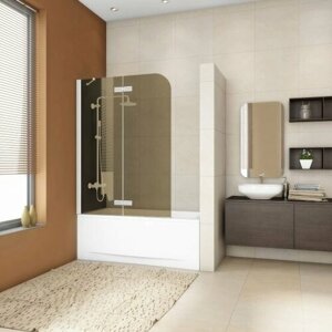 Шторка на ванну GWMPTRPL862AP-88 90x160 см, цвет фурнитуры белый матовый, цвет стекла бронзовый, стекло закаленное 8 мм, открывание двери левое / правое