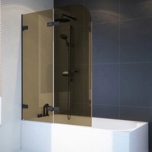 Шторка на ванну GWMPTRPL862B-66 105x160 см, профиль черный матовый, цвет стекла бронзовый, стекло закаленное 6 мм, открывание двери левое / правое
