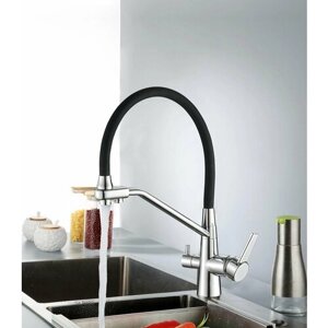Смеситель для кухни с фильтром для питьевой воды и выдвижным изливом SCHEIN 8684-CP, цвет хром/чёрный