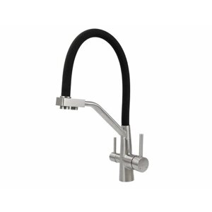 Смеситель для кухни с фильтром для питьевой воды и выдвижным изливом VIKO V-5852, цвет серебро/черный