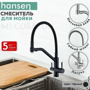 Смеситель для кухни с гибким изливом и подключением к фильтру HANSEN 15056C Черный