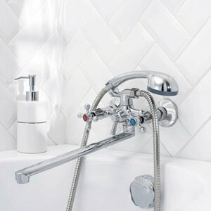 Смеситель для ванны, РМС SL71-143P, вентильный, длинный излив, поворотный, со шлангом и лейкой