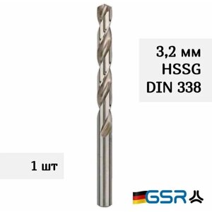 Сверло по металлу спиральное для отверстий 3,2 мм DIN 338 HSS-G GSR (Германия)