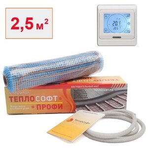 Тёплый пол электрический нагревательный мат Теплософт Профи 2,5 м2 с сенсорным терморегулятором