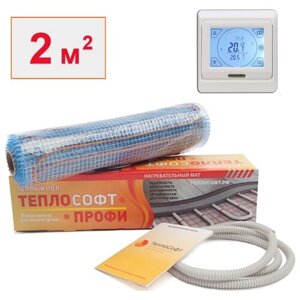 Тёплый пол электрический нагревательный мат Теплософт Профи 2 м2 с сенсорным терморегулятором