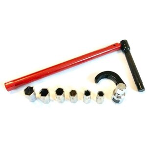 Торцевой ключ для смесителей GI-tools в наборе с 6 сквозными насадками (8-14мм) и "вороньим когтем" для больших диаметров